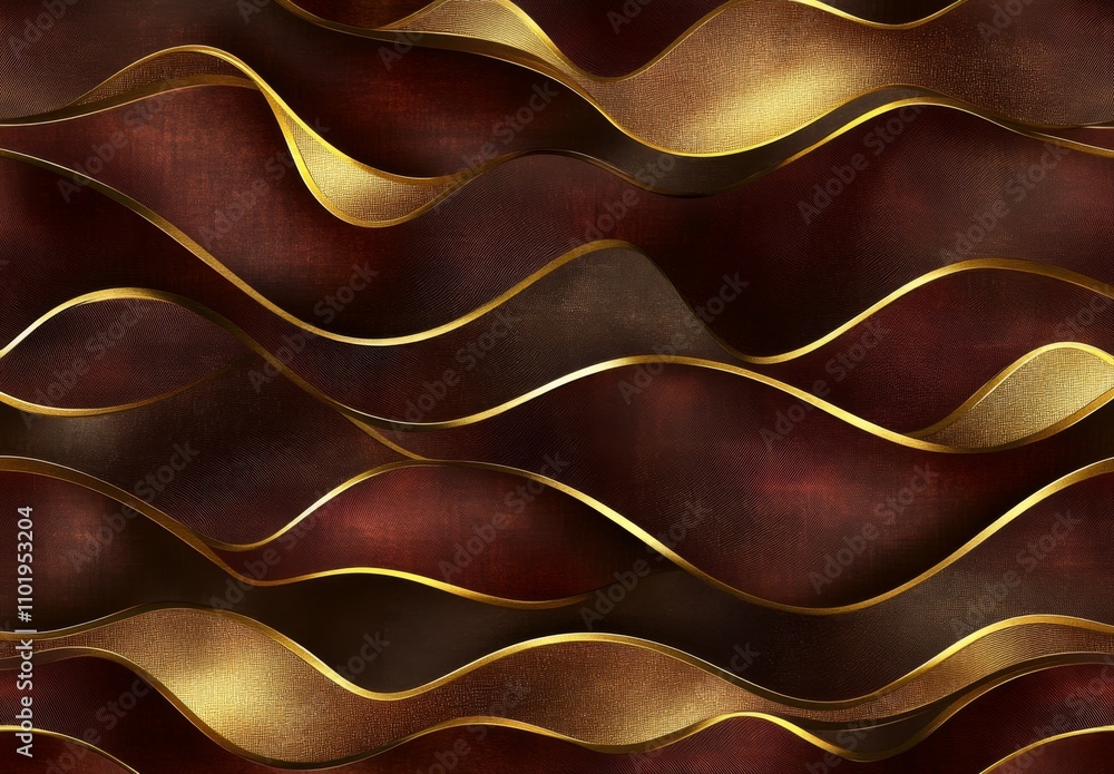 Obraz premium A seamless visual pattern. Combining dark shades and gold accents. The background consists of repeating geometric elements. Stripes create a hexagonal grid layout. The design follows linear