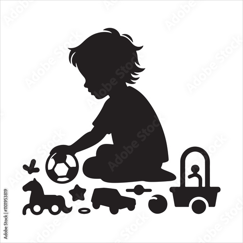 Childs playing silhouette vector. Kids outdoor activity vector. Children jumping silhouette illustration
