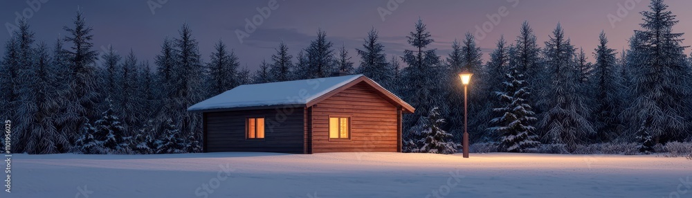 A cozy wooden cabin surrounded by snow-covered trees, illuminated by soft light, creating a serene winter evening atmosphere. A cozy wooden cabin surrounded by snow-covered trees, illuminated by soft light, creating a serene winter evening atmosphere.