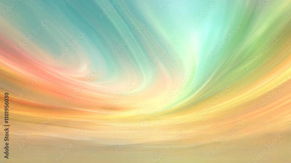 Obraz premium vibrant abstract landscape with swirling colors of blue, pink, and yellow, evoking sense of tranquility and wonder. soft gradients create dreamlike atmosphere