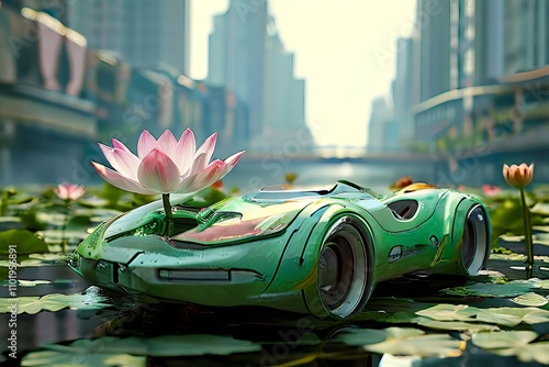 levitating lotus flower vehicle eople city sounds photo