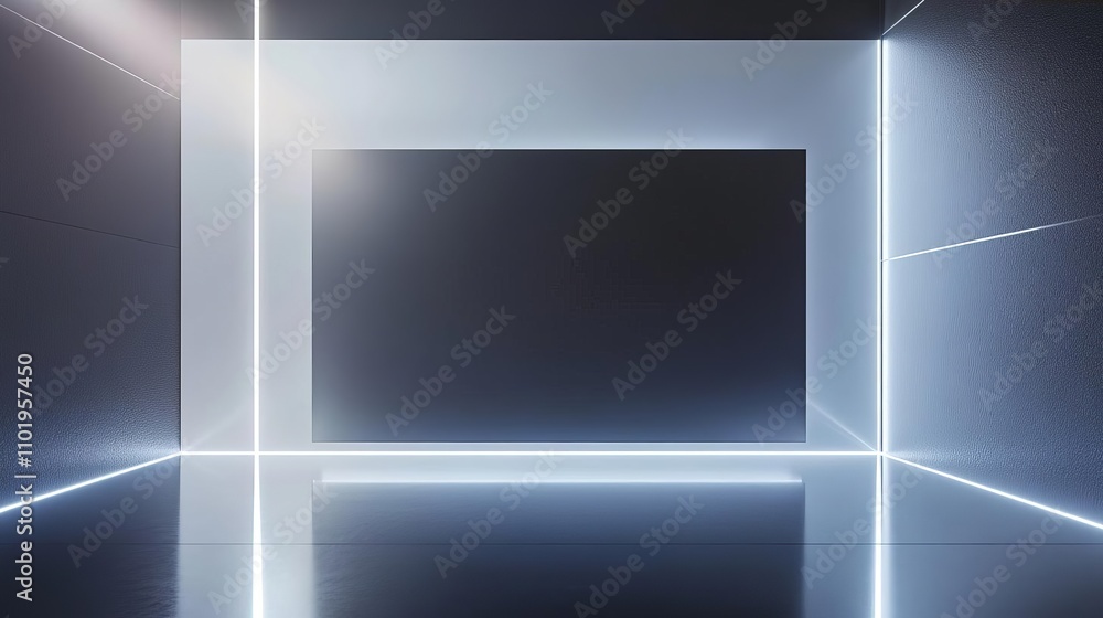 Modern Futuristic Room Interior Design Dark Grey Walls Neon Lights Empty Space Product Display Modern Futuristic Room Interior Design Dark Grey Walls Neon Lights Empty Space Product Display