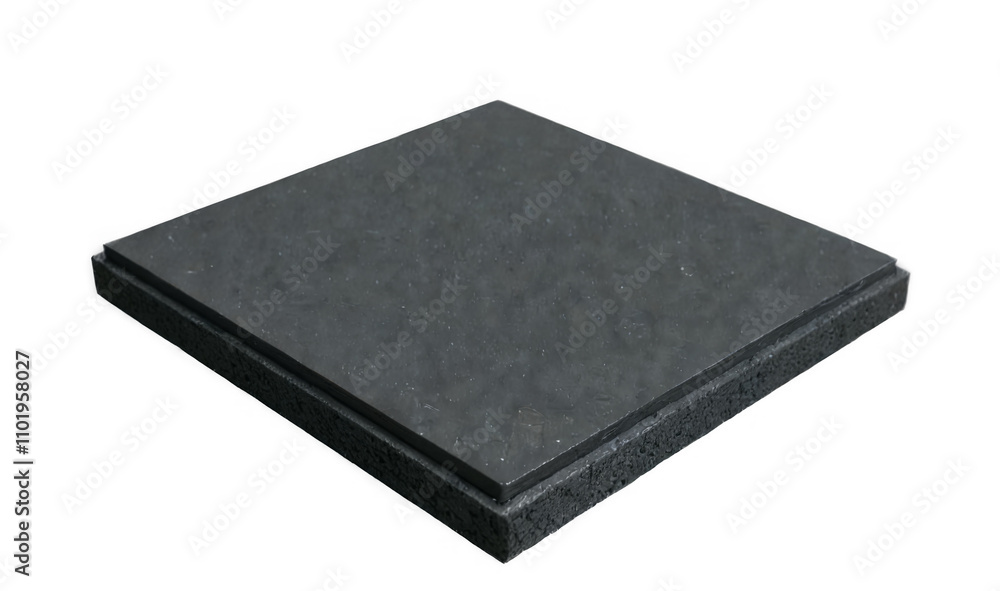 Dark textured square-shaped object made of grey material with jagged edges on transparent background, showcasing worn appearance. Dark textured square-shaped object made of grey material with jagged edges on transparent background, showcasing worn appearance.