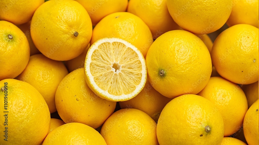 Fresh golden lemons with juicy vibrant flesh Fresh golden lemons with juicy vibrant flesh
