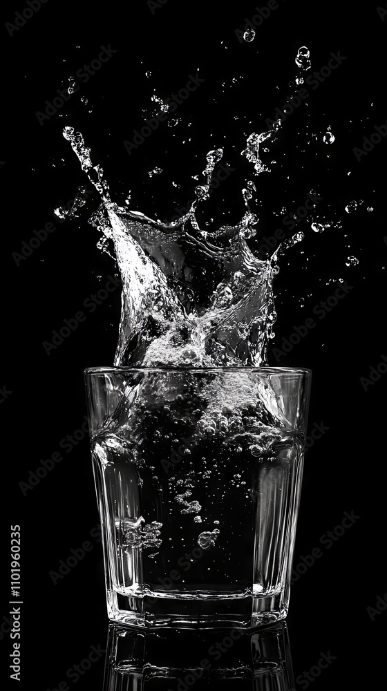 Water Splashing in Glass on Black Background Water Splashing in Glass on Black Background
