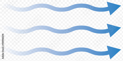 Set of blue arrow showing wind air flow isolated on white background, air direction signs. eps 10.