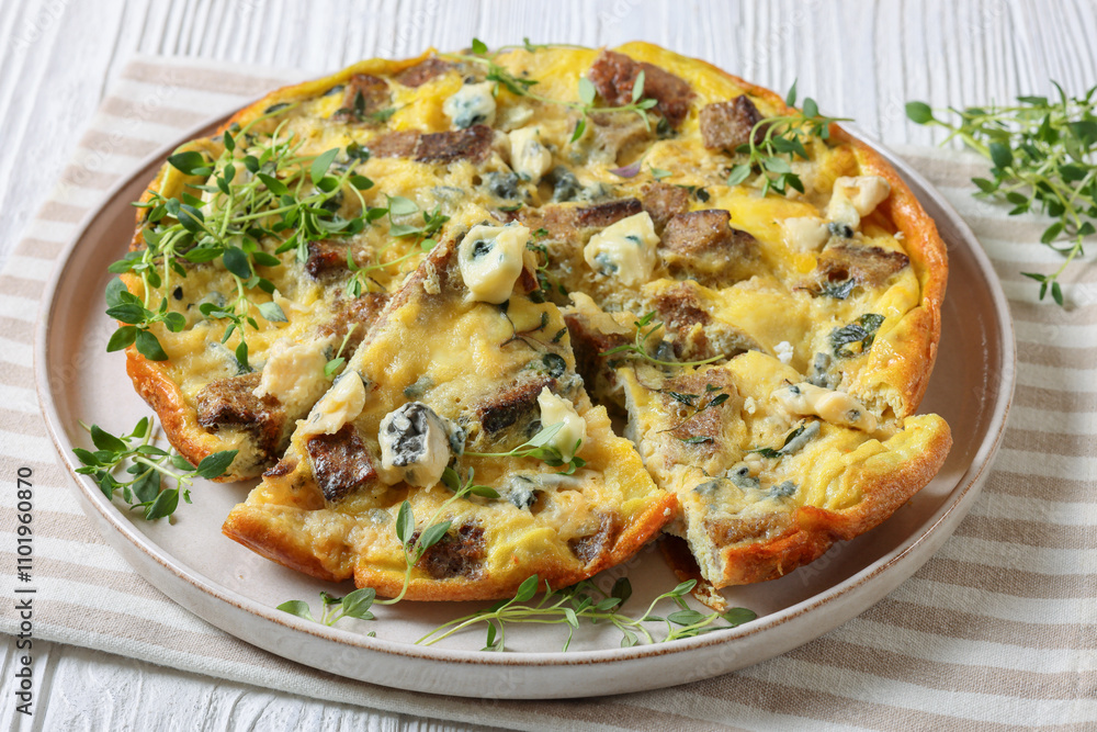 omelette with blue cheese, rye croutons and thyme omelette with blue cheese, rye croutons and thyme
