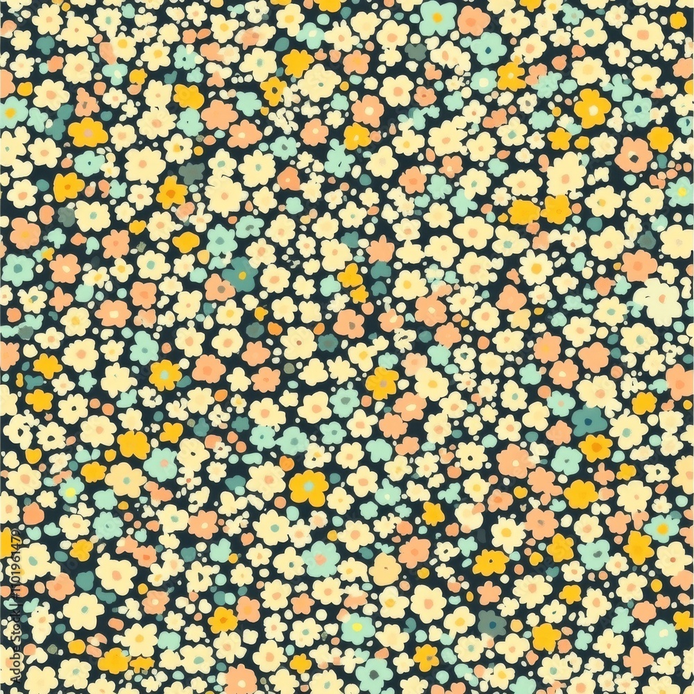 Elegant template with a cute floral pattern of small flowers. Offers a seamless modern texture. Perfect for fashion prints, showcasing small pink and yellow flowers against a white background. Elegant template with a cute floral pattern of small flowers. Offers a seamless modern texture. Perfect for fashion prints, showcasing small pink and yellow flowers against a white background.