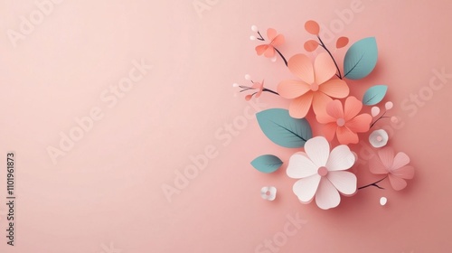 Beautiful Paper Flowers Arrangement on Soft Pink Background