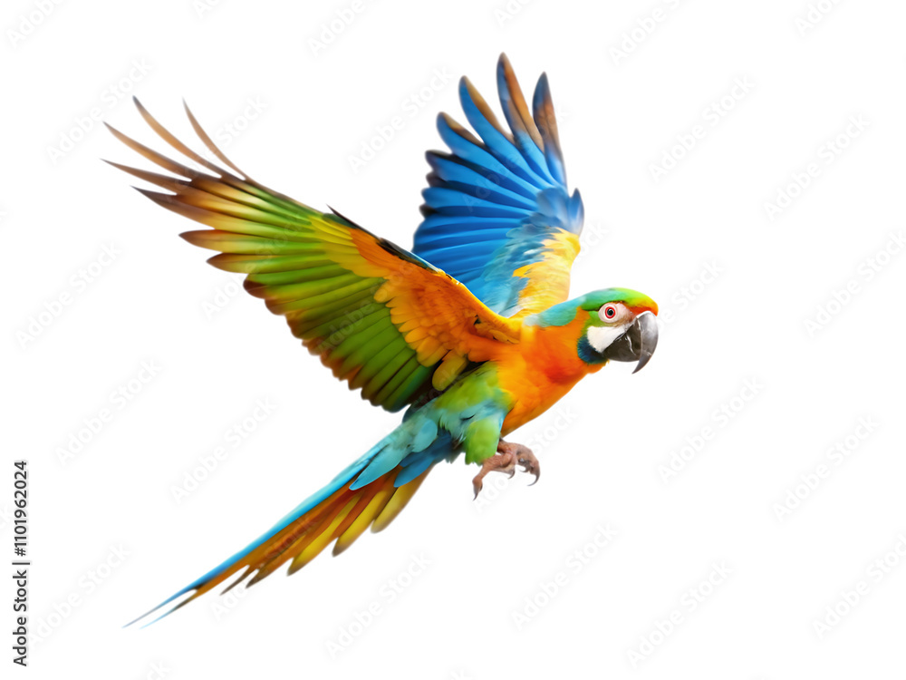 Fototapeta premium flying parrot isolated on white background as transparent. PNG. AI GENERATED.