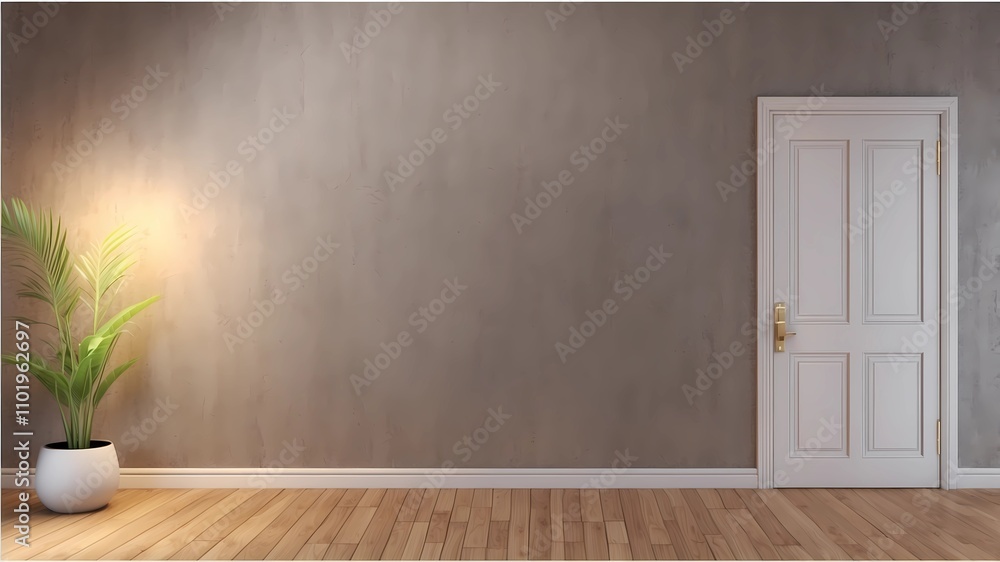 Interior background of room with stucco wall and vase with branch 3d rendering Interior background of room with stucco wall and vase with branch 3d rendering