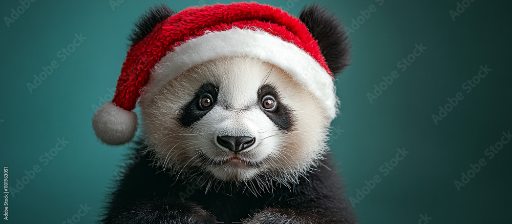 A panda wearing a Santa hat. A panda wearing a Santa hat.