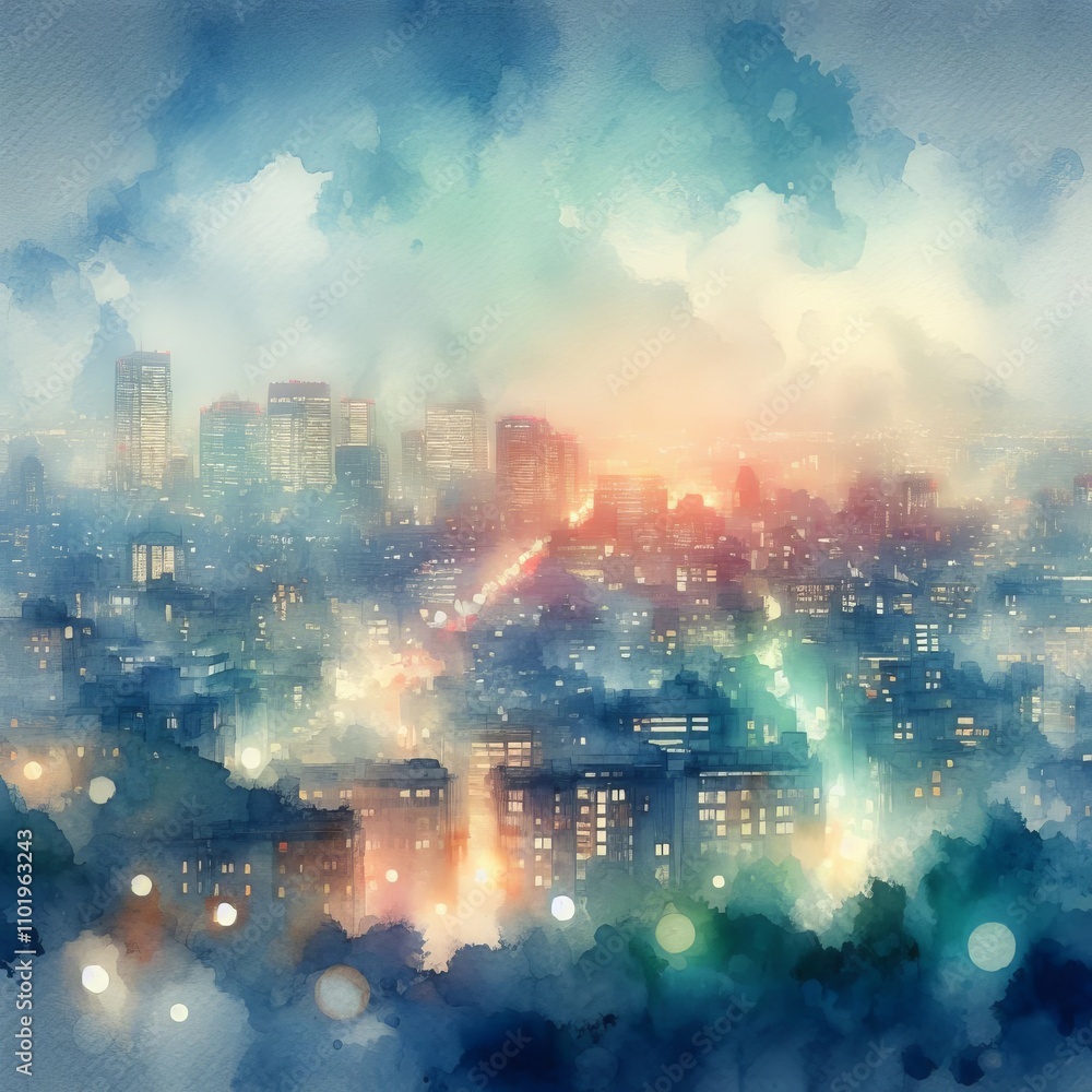 Fototapeta premium A soft dreamy portrayal of the night view from a window rendered