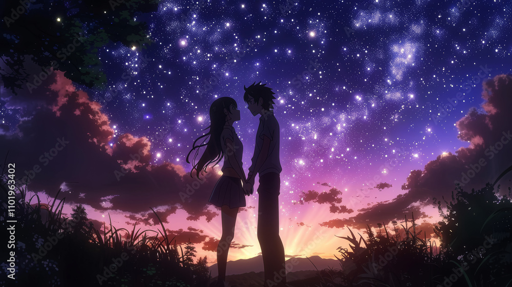Anime Love Scene at Sunset Anime Love Scene at Sunset