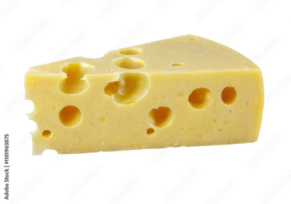Yellow cheese wedge with evenly spaced holes of varying sizes on a transparent background, showcasing its smooth texture. Yellow cheese wedge with evenly spaced holes of varying sizes on a transparent background, showcasing its smooth texture.