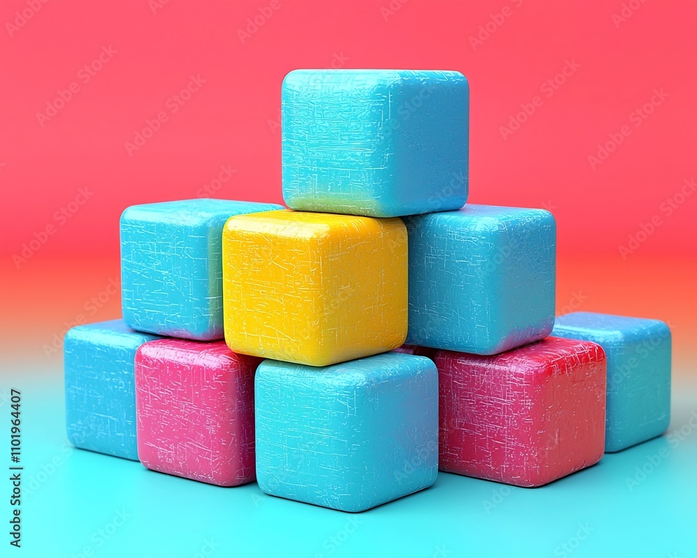 Vibrant Digital Progress Bar Made of Stacking Cubes Symbolizing Growth and Innovation Vibrant Digital Progress Bar Made of Stacking Cubes Symbolizing Growth and Innovation