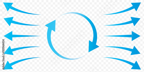 Set of blue arrow showing wind air flow isolated on white background, air direction signs. eps 10.
