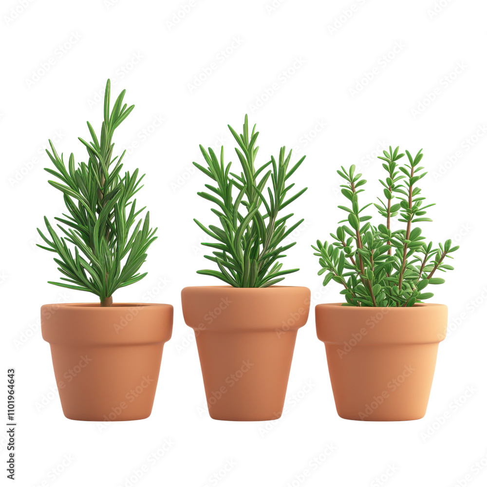 Set Three potted green herbs Set Three potted green herbs