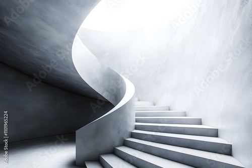 Winding gray staircase symbolizes life's complexity, blending choices and experiences beyond black and white. Its curves embody uncertainty and growth, making it an inspiring, reflective background.
