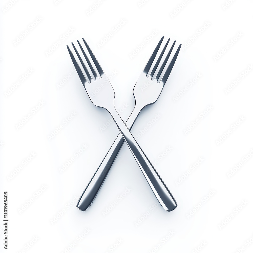 Two crossed forks on a clean white background, symbolizing dining and culinary delight. isolated on white background. Two crossed forks on a clean white background, symbolizing dining and culinary delight. isolated on white background.