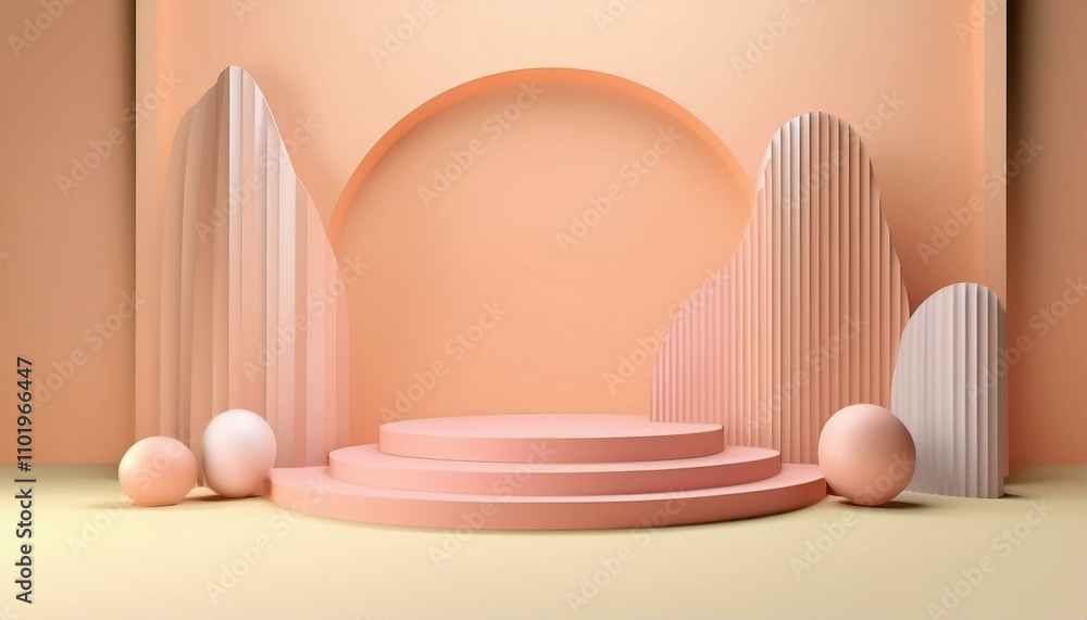 Contemporary geometric pastel podium with soft shapes and textures Contemporary geometric pastel podium with soft shapes and textures