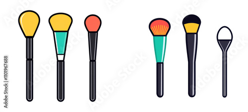 Colorful makeup brushes arranged artisticly for beauty and cosmetic use. transparent background. photo