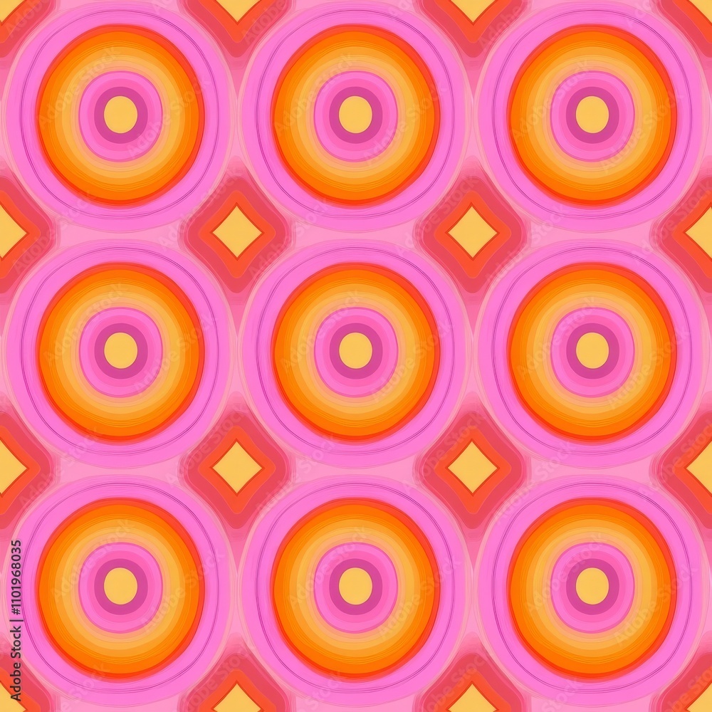 A seamless pattern featuring Mid Century Modern half circles in orange and pink, suitable for posters, home décor, and wallpaper. A seamless pattern featuring Mid Century Modern half circles in orange and pink, suitable for posters, home décor, and wallpaper.