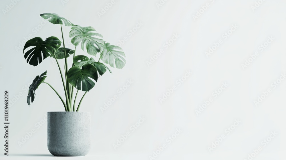 clean image of a large leaf house plant Monstera deliciosa in a gray pot on a white background clean image of a large leaf house plant Monstera deliciosa in a gray pot on a white background