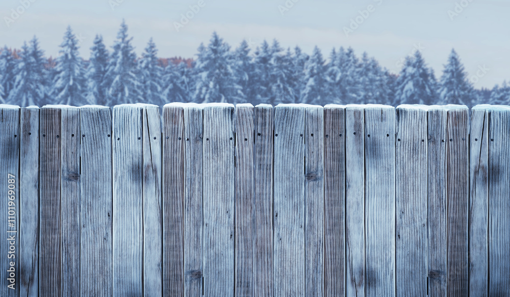 Wintry landscape with rustic wooden fence Wintry landscape with rustic wooden fence