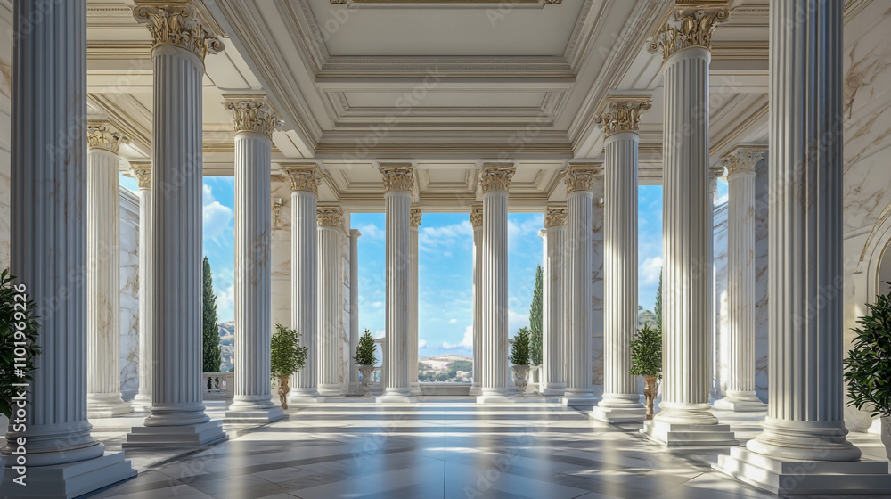 Obraz premium The structure showcases elegant white marble columns and a classical architectural design that evokes a sense of opulence and historical grandeur.