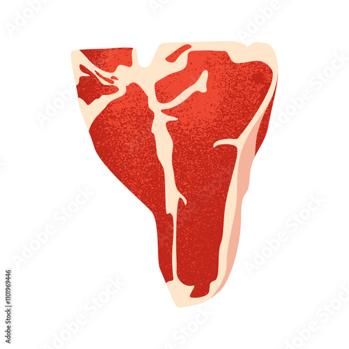 T-bone beef steak. Cartoon raw meat fillet with bone, flat porterhouse ribeye brisket beef steak slice for restaurant menu food. Vector isolated illustration