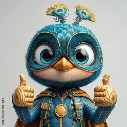 Super Peacock: 3D Render of an Adorable Superhero Bird 