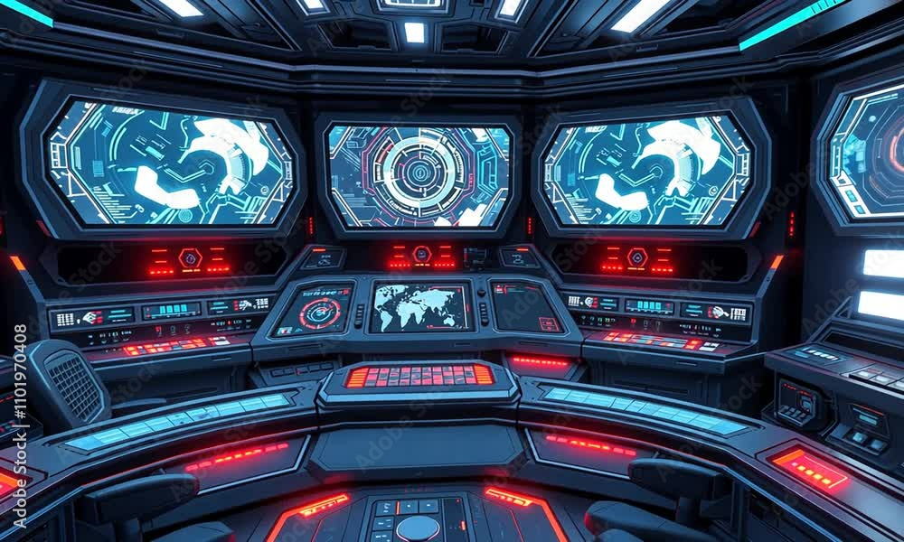 Futuristic Spaceship Bridge: Advanced Technology Console