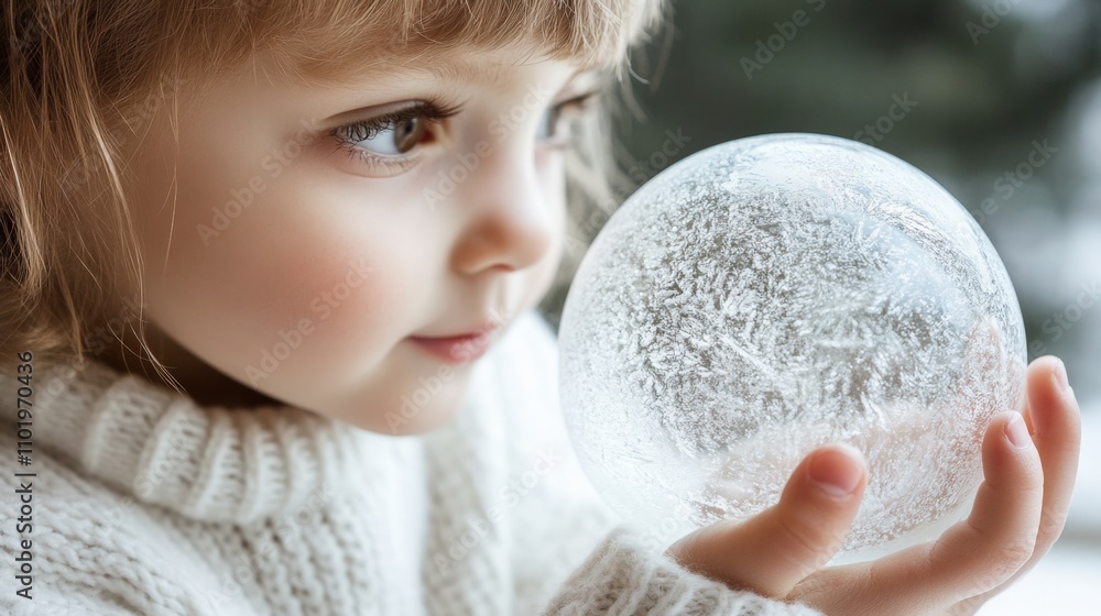 Naklejka premium Child Holding a Frosted Glass Sphere