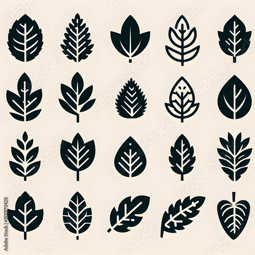 Leaf Icons Set: Stylized leaves in various shapes and sizes, ideal for eco-friendly themes photo