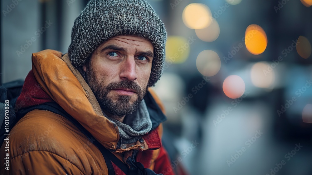 Close-up Urban Portrait of a Man in Winter Clothing Close-up Urban Portrait of a Man in Winter Clothing