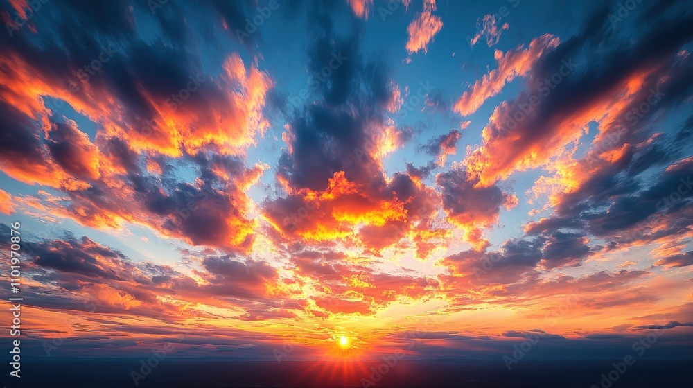 Fototapeta premium A vibrant sunset with colorful clouds illuminating the sky.