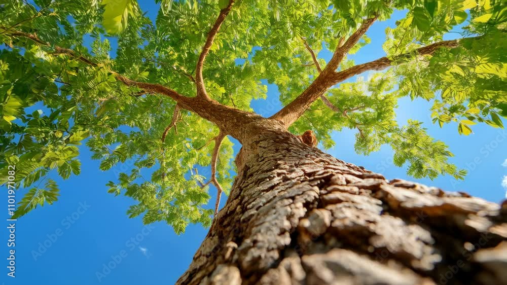 Majestic Tree with Green Leaves Against a Bright Blue Sky Majestic Tree with Green Leaves Against a Bright Blue Sky