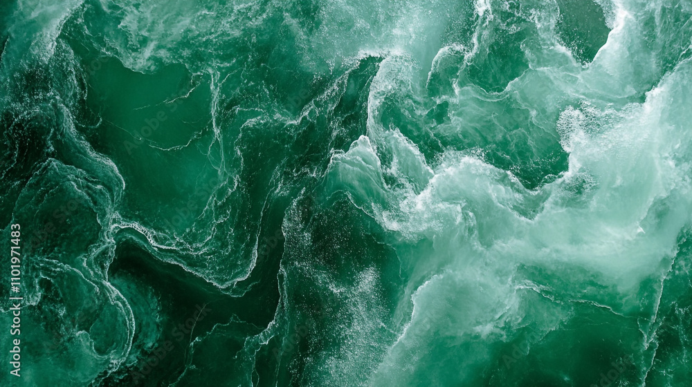 Fototapeta premium Turbulent green ocean waves create a mesmerizing natural pattern in sunlight