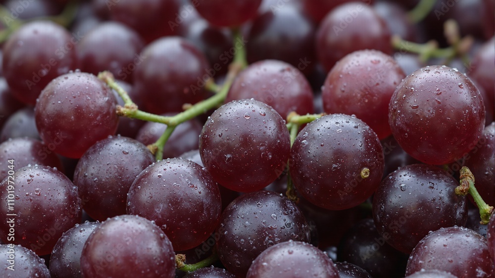 Fototapeta premium Fresh ripe purple grapes with dew drops vibrant and tempting