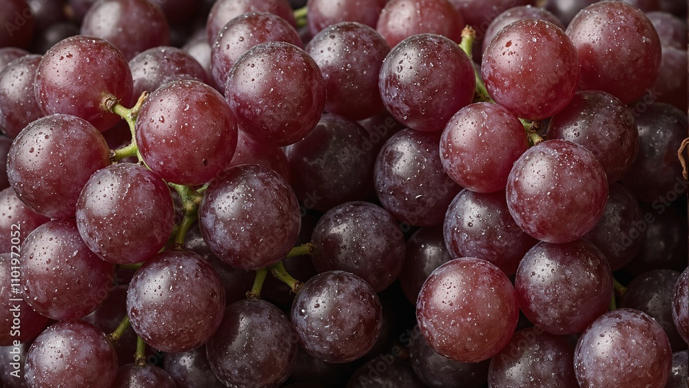 Fototapeta premium Fresh ripe purple grapes with dew drops vibrant and tempting