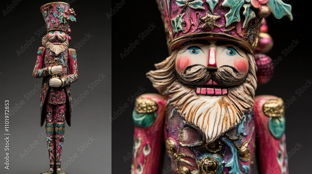 Fototapeta premium Nutcracker figurine standing with holiday detail