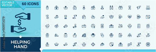 Helping Hand line icons set. Contains such icons as people, emotion, sponsor, hope, partnership. Perfect for logos and infographics. Outline and solid pictogram.