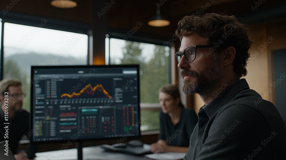 Professional team analyzing sales data with graphs in a modern office setting, focusing on insights and trends for strategic decision-making Professional team analyzing sales data with graphs in a modern office setting, focusing on insights and trends for strategic decision-making