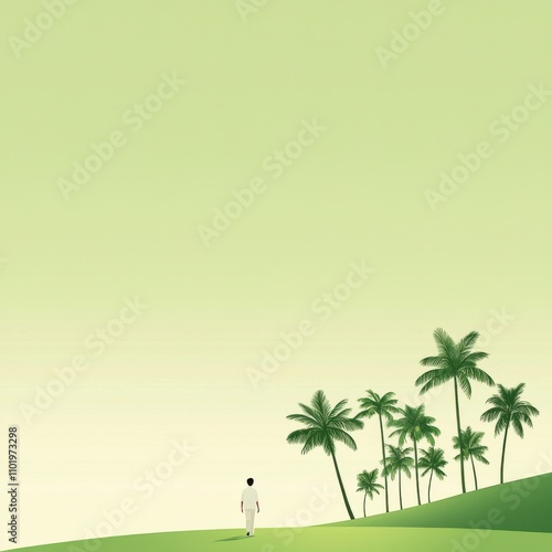A man is walking on a green hill