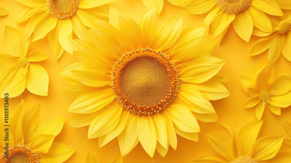 Obraz premium Vibrant Sunflower Floral Background with Yellow Petals and Center