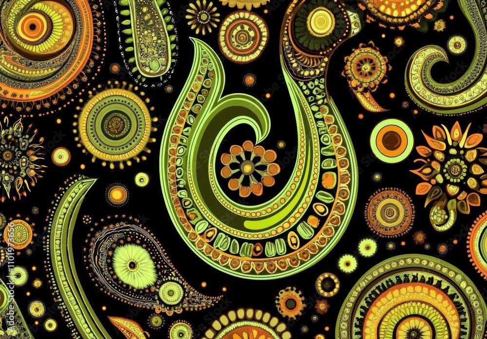 Obraz premium Paisley Pattern in Green and Beige with Elongated Forms