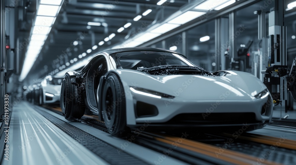 Obraz premium Modern Sports Car Assembly Line Production