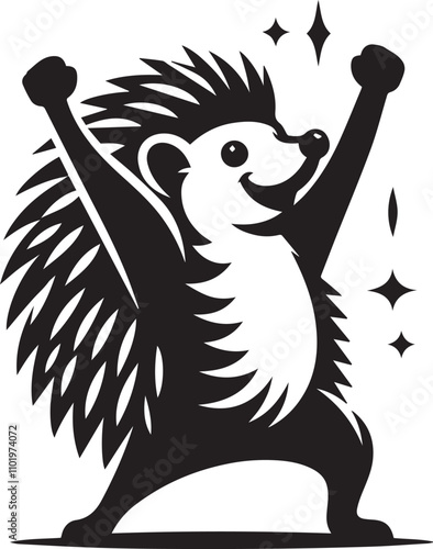 A hedgehog standing on its hind legs cheering vector silhouette