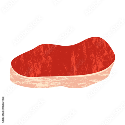 Raw red meat. Cartoon beef steak cut, butcher shop meat fillet product, flat beefsteak for restaurant menu, grilled barbecue protein ingredient. Vector illustration